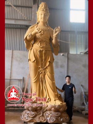 Tượng bồ tát gỗ dâu cao 5m5