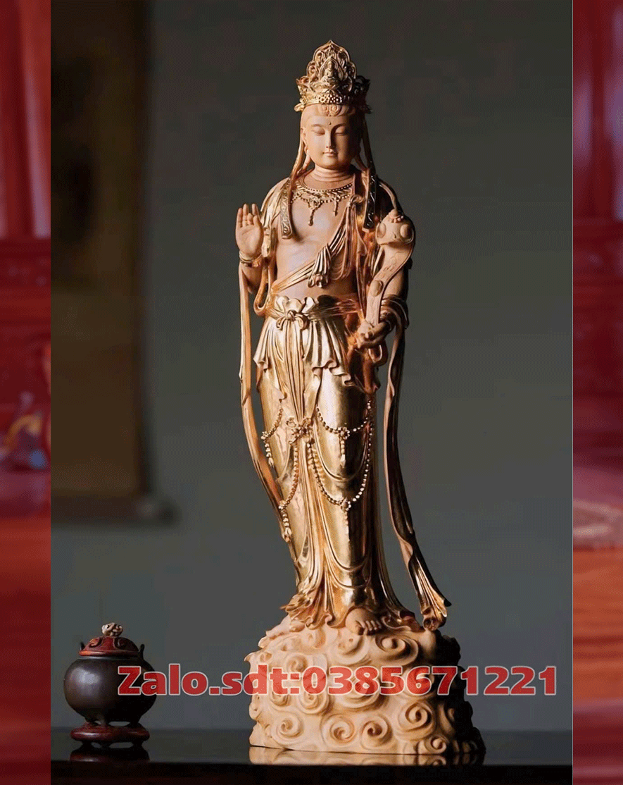 tuong-quan-am-bo-tat-go-huong-da-cao-91-thep-vang-diem Tượng Quan Âm Bồ Tát Gỗ Hương Đá Thếp Vàng Điểm Cao 91
