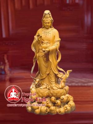 Tượng Quan Âm Bồ Tát Đứng Gỗ Dâu Mít Cao 127cm