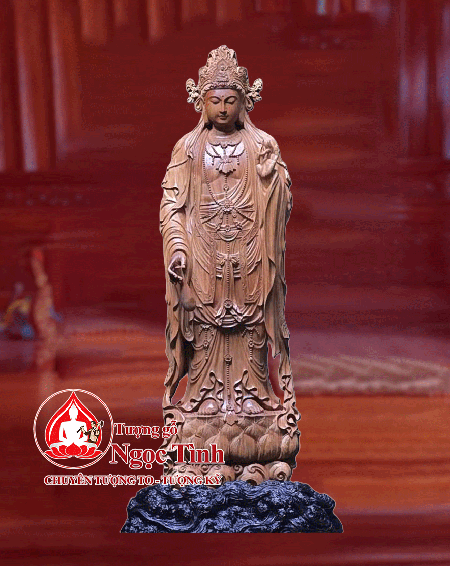 Tượng Quan Âm Bồ Tát Gỗ Dâu Cao 117cm