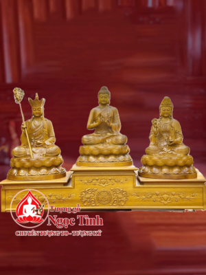 Tượng Ta Bà Tam Thánh Gỗ Mít Cao 91cm Cả Bệ